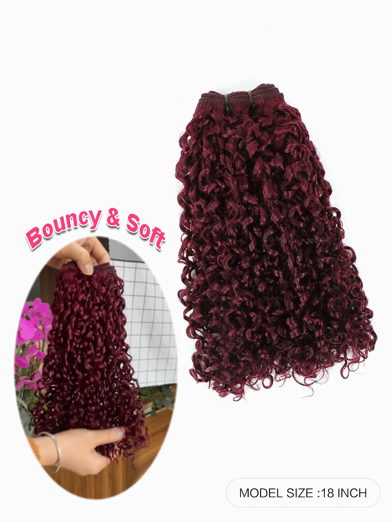 12A Grade Burgundy 99J# Color Double Drawn Pixie Curl Hair Weave Bundles One Donor Unprocessed Virgin Human Hair Bundles Full End - SBUG/99J - View 2