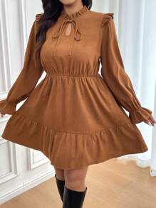 SHEIN Frenchy Váy chữ A xẻ tà thanh lịch cỡ lớn, giản dị, sang trọng - màu nâu - Xem 3