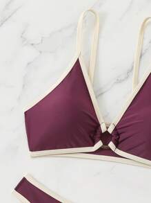 Conjunto de bikini tipo tankini de tirantes con aros de decoración de playa y vivos de color contrastante para el verano - Multicolor - Ver 3