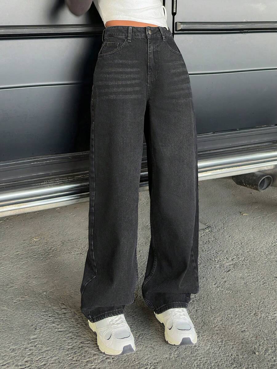 EURMUSE HIGH WAIST BLAC JEAN STRAIGHT - Black - View 1