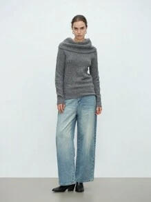 Aalyst 女士不对称高领休闲百搭长袖羊毛毛衣