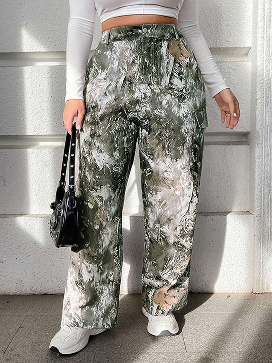 INAWLY Plus Size Women Street Style Flap Pocket Loose Wide Leg Pants Fall Cloth For Women - Multicolor - View 1