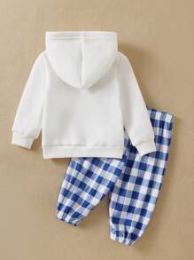 2pcs/Set Baby Boys Casual Cute Fruit Print Long Sleeve Hoodie & Plaid Long Pants Set, For Autumn/Winter - Multicolor - View 2