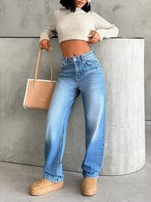 EURMUSE Women's Front Button Pocket Simple Design Casual Denim Jeans - Light Wash - View 1