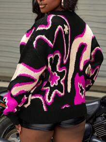 Slaydiva Chaleco con cuello en V con estampado de flores y acabado de terciopelo para mujer de talla grande, para el invierno