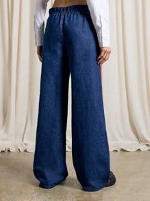 AiiRZ Jeans holgados con cintura tipo paperbag, ribete lateral en contraste y cordones