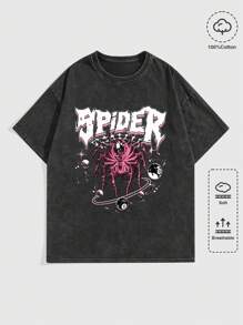 ROMWE MEN Street Life 男士字母图案落肩 T 恤，学校