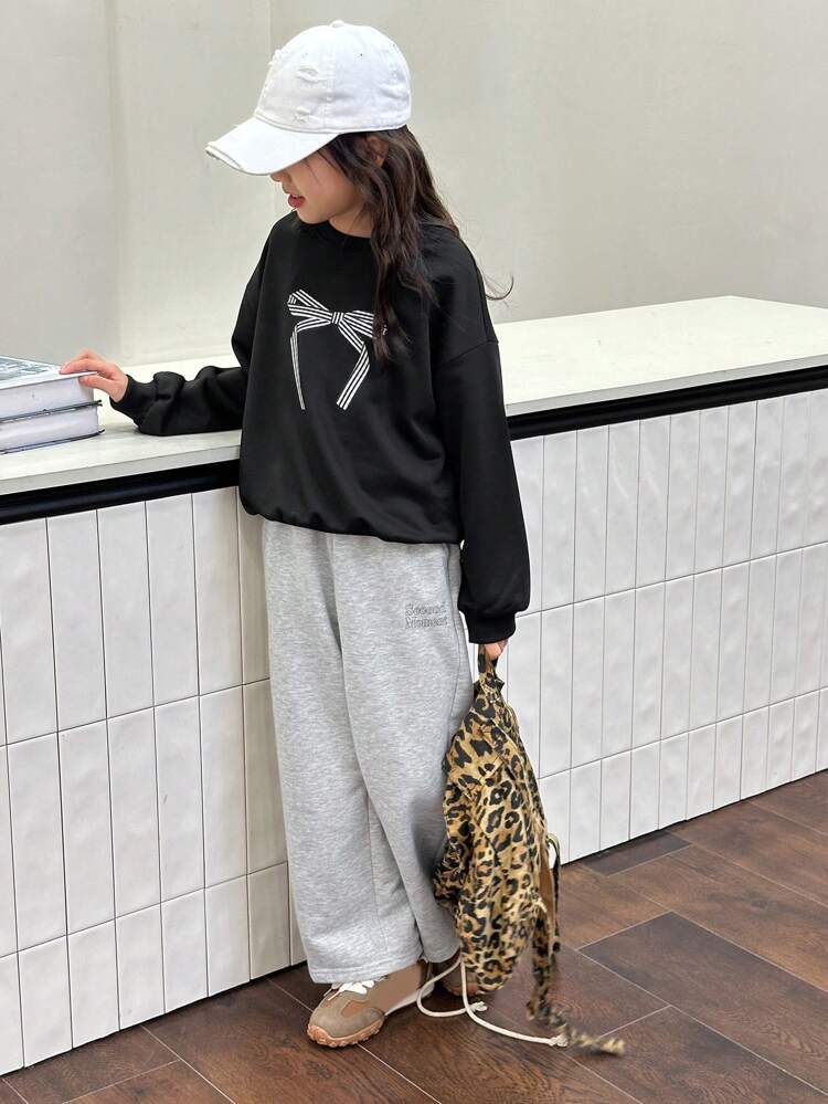 2pcs/Set Tween Girl Round Neck Knitted Outfit