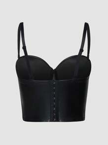 EgrlEra Women Solid Color PU Leather Camisole Fashionable Outer Wear