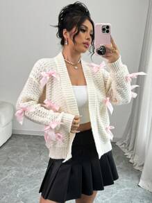 Chiquease Ladies' Casual Everyday Cardigan With Bow Decor, Suitable For Autumn/Winter