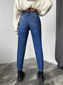 SHEIN Cottnline 100%Cotton Slim Fit Denim Jeans With Slant Pockets - Dark Wash - View 2