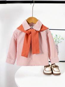 2 Stücke/Set Baby Urlaub lässiges gestreiftes Hemd mit abnehmbarem Schal, weicher Stoff geeignet für Ausflüge, Reisen und Picknick