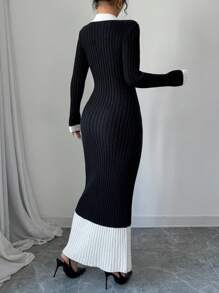 Elenzga Elegant Knitted Women Dress, Slim Fit Knee Length, New Autumn Winter Stylish Fall Cloth For Women - Multicolor - View 2