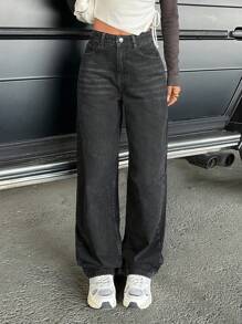 EURMUSE HIGH WAIST BLAC JEAN STRAIGHT - Black - View 4