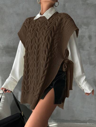 EURMUSE Women's Spring & Autumn Casual Solid Color Loose Knit Sweater Vest
