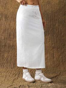 VARSITIE Simple And Fashionable Drawstring Large Pocket Long Women's Sports Skirt & Culottes