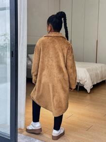 Áo khoác cardigan len dệt kim thể thao hai mặt cho bé gái tuổi mới lớn và bộ đồ liền thân dài tay cổ tròn trơn - Nhiều màu - Xem 2