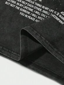 ROMWE MEN Street Life Men Snow Wash Vintage Slogan Graphic Tee, School, 2000s Style