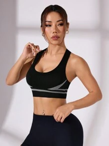 SHEIN Sutien sport fără cusături de culoare contrastantă pentru femei pentru fitness de zi cu zi