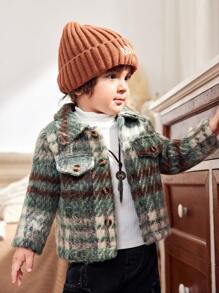 男婴经典格子大衣，时尚保暖服装，舒适冬装 - 杏色 - 查看 8