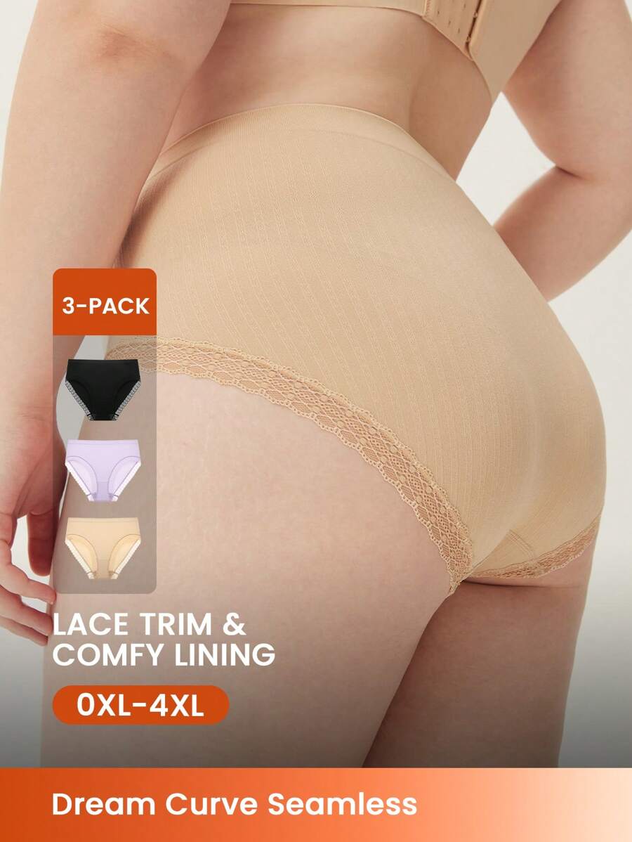 LUVLETTE Plus pachet de 3 slipuri ultrafine, elastice, fără cusături, cu talie înaltă, cu dantelă, set de chiloți pentru femei - Multicolor - Vizualizare 1