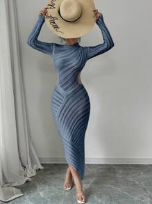 Rafferiza Đầm Bodycon khoét eo thanh lịch thời trang - Màu xanh hải quân - Xem 4
