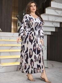 Modelyn Plus Size Women Leopard & Floral Print Patchwork Oblique Neck Dress Maxi Women Outfit Long Evening Dresses Fall Cloth For Women - Multicolor - View 6