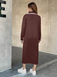EURMUSE Gestricktes Kleid mit Polokragen für Damen - Altrosa - Übersicht 7