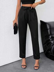 RueChic Women's Solid Slant Pocket Belted Pleated Pants - Black - View 4