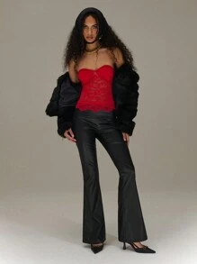 SHEIN Unity Cup Detail Fitted Lace Bandeau Fashion Top For New Year Holiday Party Clothes New Years - Red - View 3