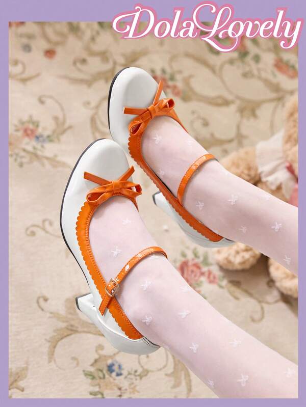 Dola Lovely Solid Color Patchwork Minimalist Bowknot Decor Retro Floral Print High-Heel Pumps For Christmas And New Year Holiday Vibe Fall And Winter