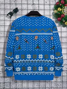 Manfinity Men's Christmas Cartoon Geometric Print Crew Neck Sweatshirt - Royal Blue - View 2