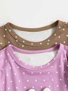 Bộ 2 bộ đồ ngủ thêu hình thỏ đơn giản cho bé gái sơ sinh, áo dài tay màu hồng và kaki và quần dài Bộ đồ mặc nhà thường ngày - Nhiều màu - Xem 5