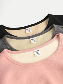 SHEIN Girlism 3 Pcs Set Of Soft & Cozy Thermal Lined All-Match Turtleneck Long Sleeve Tops For Teen Girls In Pink, Grey & Black, Versatile Layering Wear - Multicolor - View 11