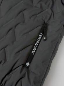 Manfinity Homme Plus Size Men's Solid Color Zipper Collar Fleece Casual Padded Coat, Winter - Dark Grey - View 4