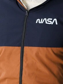 SHEIN Boys Colorblock Hoodie Fluffy Jacket, Suitable For Daily Commute Wear