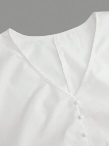 SHEIN Unity Women Elegant V-Neck Decorated Cuff Pleated Long Sleeve Blouse