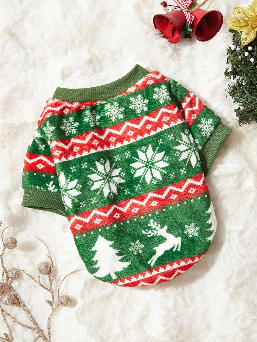 PETSIN Áo nỉ flannel kẻ sọc và họa tiết bông tuyết dành cho thú cưng, thích hợp làm quà Giáng sinh. - Nhiều màu - Xem 1