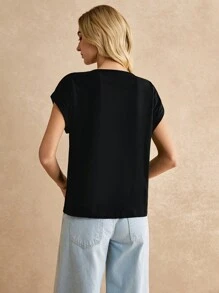 Poéselle Camiseta de algodón bordada casual de verano, versión suelta cómoda y transpirable, camiseta bordada con limones pequeños, adecuada para uso diario, para ir al trabajo, vacaciones y uso en el hogar