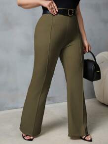EURMUSE Plus High Waist Flare Leg Suit Pants - Green - View 3