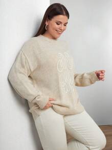 RueChic Woman Regular Fit Raised Yarn Embroidery Detailed Winter Thick Sweater - Beige - View 5