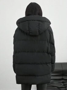 SHEIN Tall Zip Up Hooded Padded Coat With Two Pockets - Black - View 2