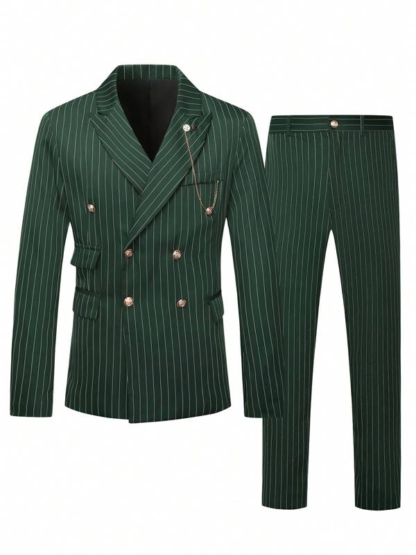Manfinity Mode Set de costume casual pentru bărbați, guler crestat, cu mânecă lungă, cu nasturi, în dungi în față, minimaliste și pantaloni