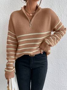 Chiquease 有领拉链套头毛衣，简约时尚休闲