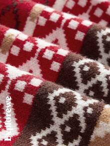 SHEIN Young Boy Casual Colorblock Geometric Jacquard Crew Neck Sweater, Autumn/Winter Fall - Red - View 6