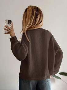 Forever 21 新品圆领超大蝴蝶结拼色宽松休闲针织毛衣，适合秋冬季 - 棕色 - 查看 2