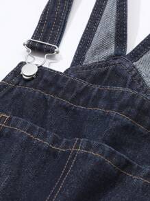 DAZY 女士休闲水洗宽松牛仔连体裤 - 藍色 - 查看 7