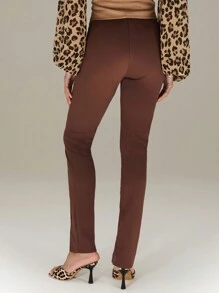 SHEIN Unity Solid Colour Pintuck Front Trousers With Split Hem New Year Fall Cloth For Women - Coffee Brown - View 2