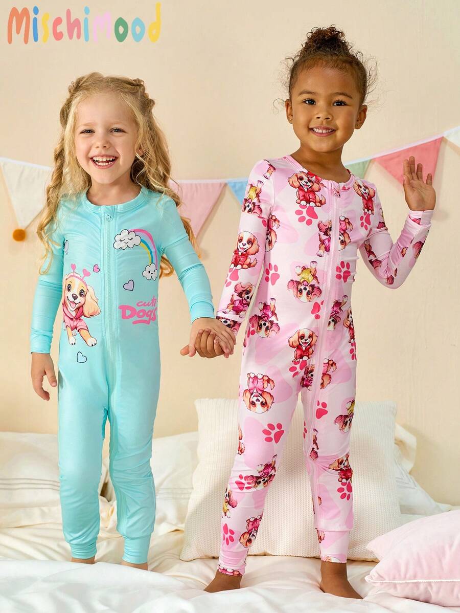 Baby Girls Minimalist Fashion Print Pattern Long Sleeve Romper With Headband, Snug Fit Home Outfit - Pink - View 1