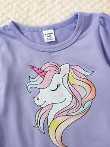 3 件套女婴休闲独角兽印花长袖上衣 - 彩色 - 查看 7